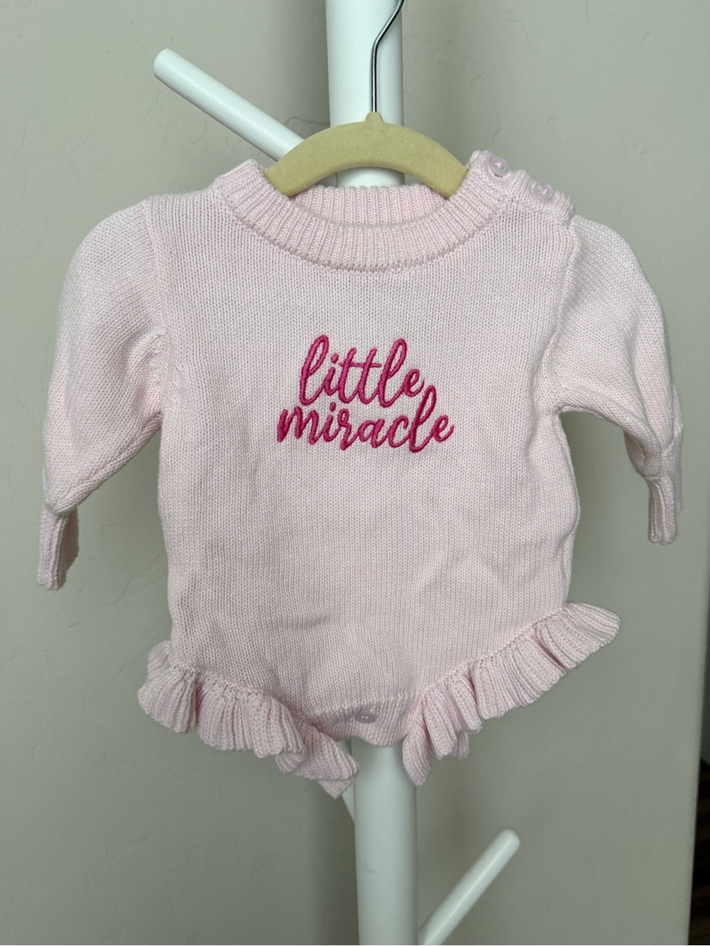 Little Miracle Embroidered Pink Knit Romper Newborn